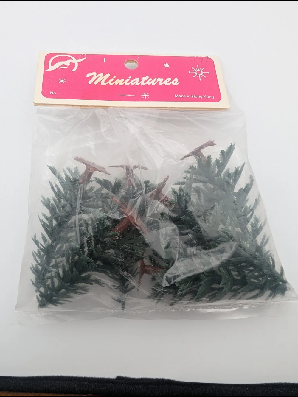 1980s Pink Tag Miniature Pine Sprigs for Party & Craft Decor - Green